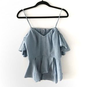 Sea New York Chambray Ruffle Cold Shoulder Top